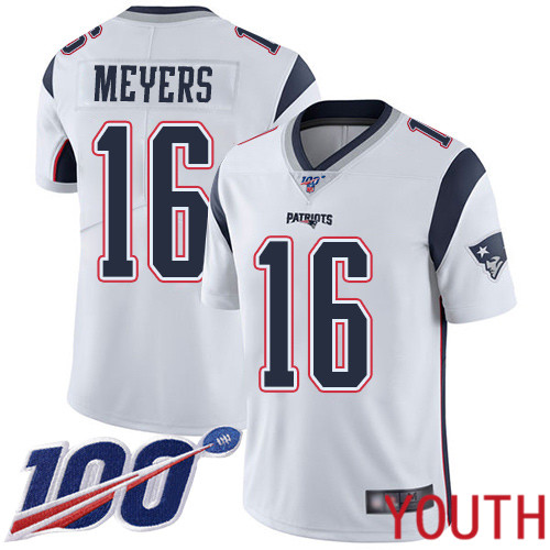 New England Patriots Football #16 Vapor Untouchable 100th Season Limited White Youth Jakobi Meyers Road NFL Jersey->youth nfl jersey->Youth Jersey